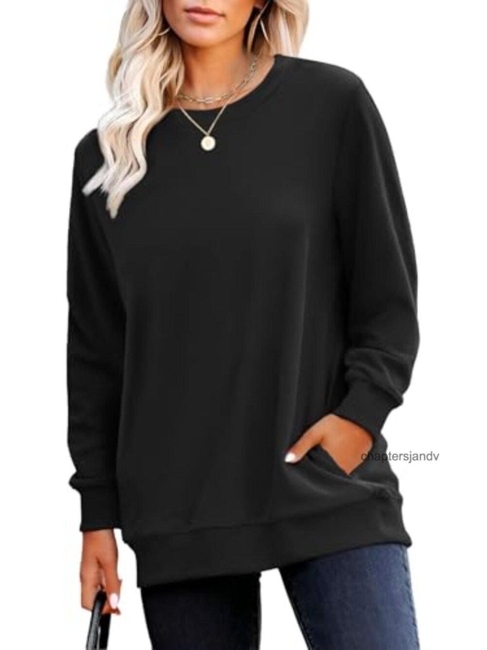 Crewneck Sweatshirt Long Sleeve Tunic Top with Pockets